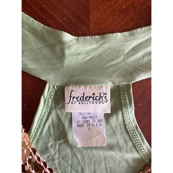 Vintage Fredericks of Hollywood Green/Gold Sequin Knit Top Blouse Size Small - Picture 4 of 8
